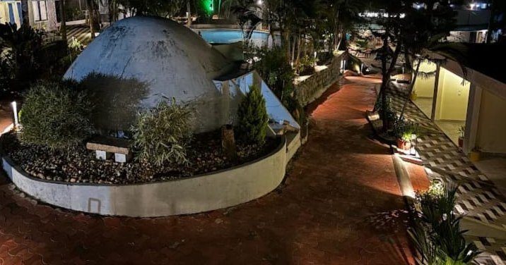 Garden feature at night